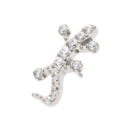 Invictus Titanium Threadless Pave Set Round CZ Gem Lizard Top