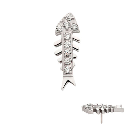 Invictus Titanium Threadless Pave Set Round CZ Gem Fishbone Top