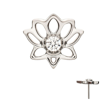 Invictus Titanium Threadless Lotus Flower Top with Prong Set Gem