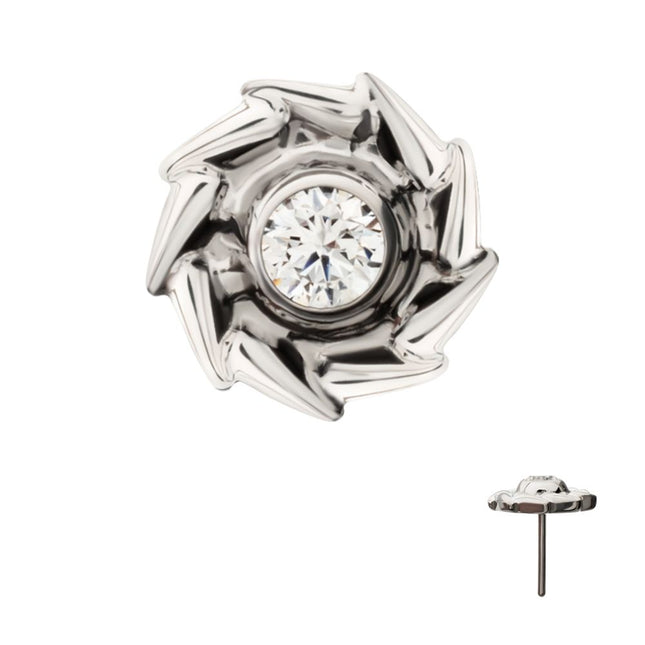 Invictus Titanium Threadless Vortex Spiral Top with Bezel Set Gem