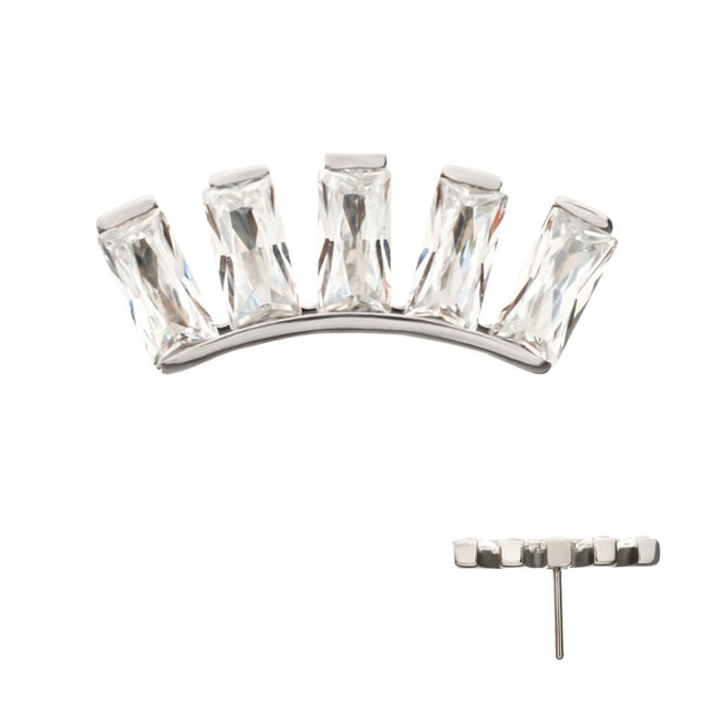Invictus Titanium Threadless 5 Baguette Gem Curved Bar Top