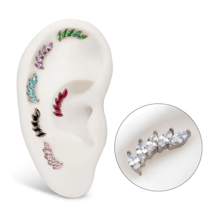 Invictus Titanium Threadless 5 Marquise Staggered Cluster Prong Gem Top