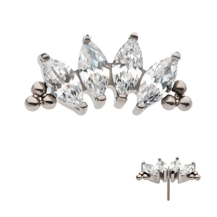Invictus Titanium Threadless with Tri Beads & Prong Set Marquise CZ 4-Cluster Top