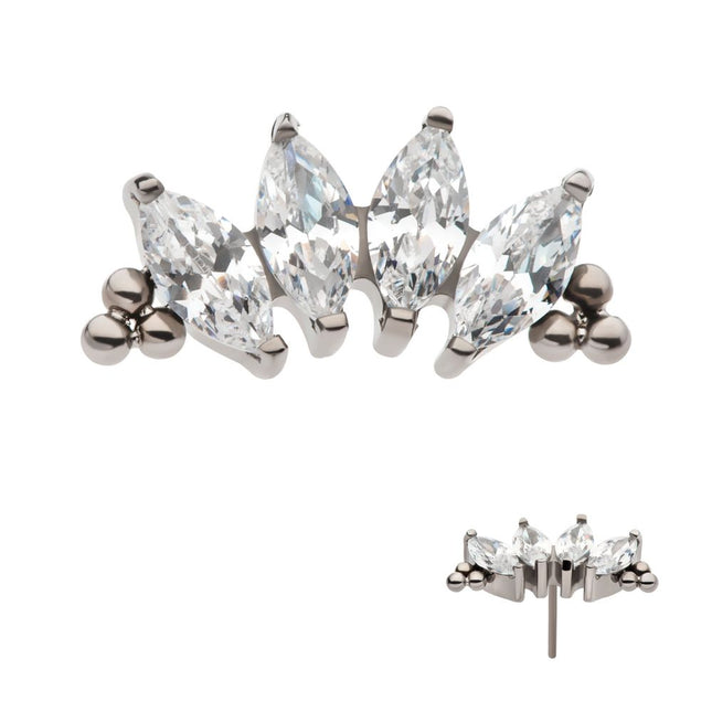 Invictus Titanium Threadless with Tri Beads & Prong Set Marquise CZ 4-Cluster Top