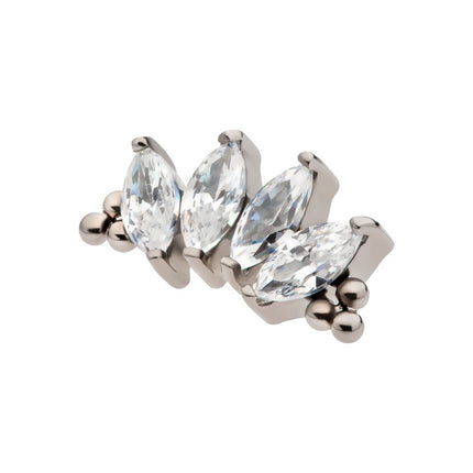 Invictus Titanium Threadless with Tri Beads & Prong Set Marquise CZ 4-Cluster Top