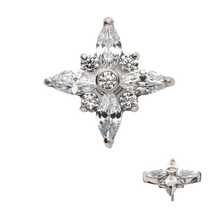 Invictus Titanium Threadless with Clustered Round & Marquise CZ Cross Shape Top