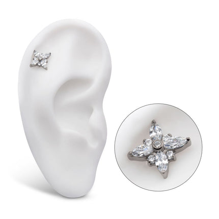 Invictus Titanium Threadless with Clustered Round & Marquise CZ Cross Shape Top