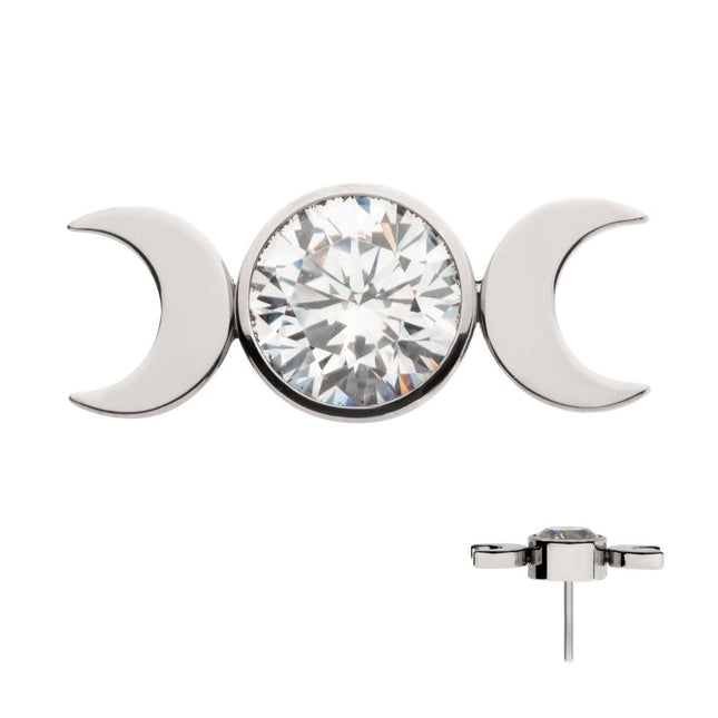 Invictus Titanium Threadless Triple Moon Phase Top with Center Bezel Set Clear CZ