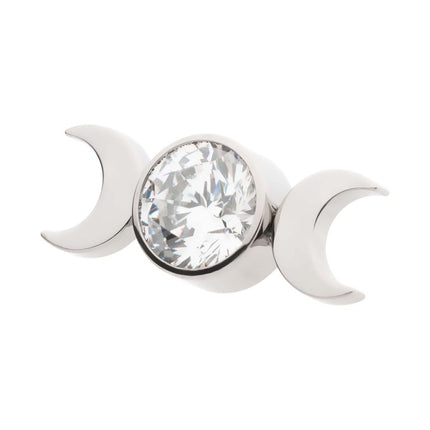 Invictus Titanium Threadless Triple Moon Phase Top with Center Bezel Set Clear CZ