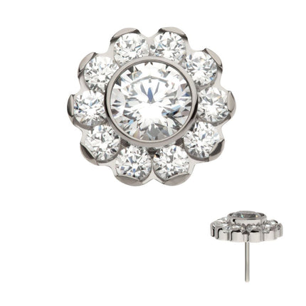 Invictus Titanium Threadless Flower Top with 11 Clear CZ