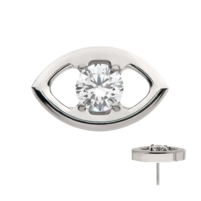 Invictus Titanium Threadless Cut Out Evil Eye Top with 4 Prong Clear CZ