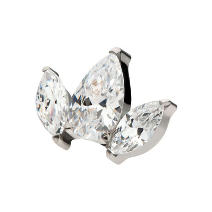Invictus Titanium Internally Threaded 3 Cluster Top with Prong Set Teardrop & Marquise CZ