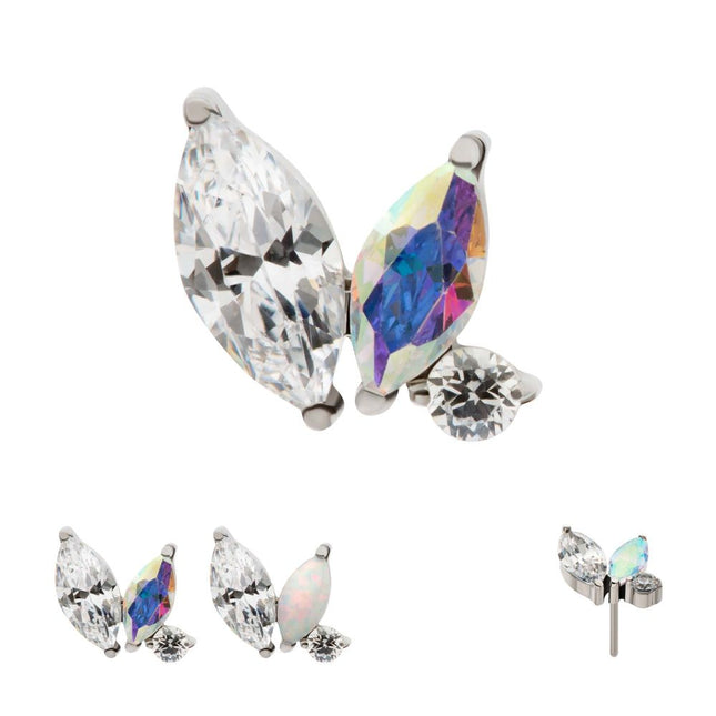 Invictus Titanium Threadless Prong Set Marquise & Round CZ/Opal  Staggered 3 Cluster Top