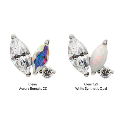 Invictus Titanium Threadless Prong Set Marquise & Round CZ/Opal  Staggered 3 Cluster Top