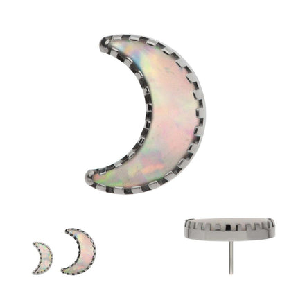 Invictus Titanium Threadless Crescent Moon Top with Prong Set White Opal