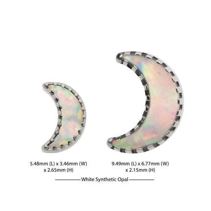 Invictus Titanium Threadless Crescent Moon Top with Prong Set White Opal