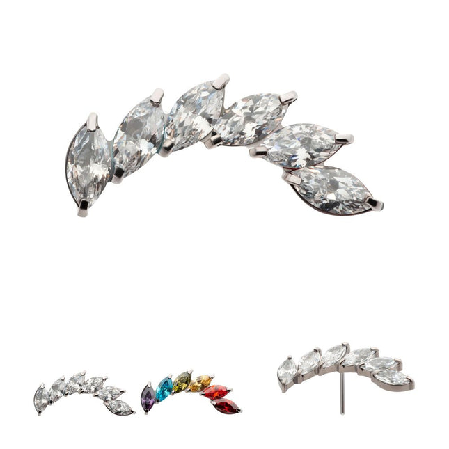 Invictus Titanium Threadless Prong Set Marquise CZ Staggered 6-Cluster Top