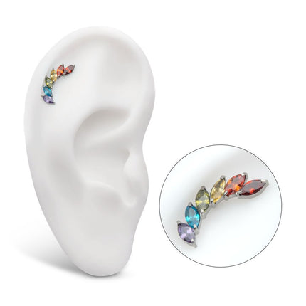 Invictus Titanium Threadless Prong Set Marquise CZ Staggered 6-Cluster Top
