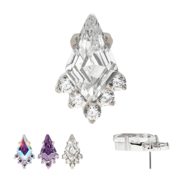 Invictus Titanium Threadless Prong Set Kite Shape CZ Top with 5-Cluster Round CZ