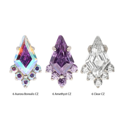 Invictus Titanium Threadless Prong Set Kite Shape CZ Top with 5-Cluster Round CZ