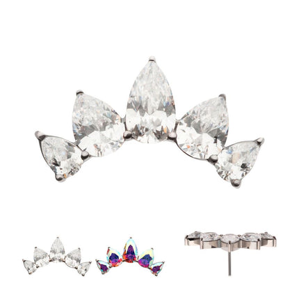 Invictus Titanium Threadless Prong Set Teardrop CZ 5-Cluster Fan Shape Top
