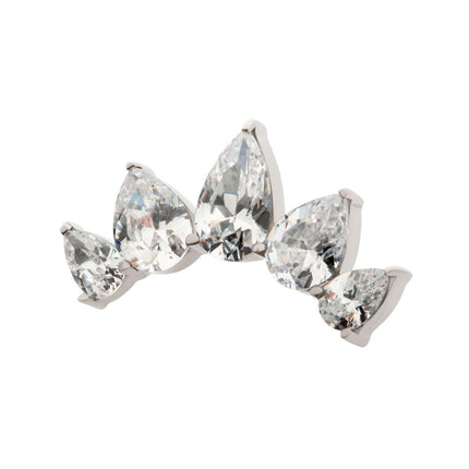 Invictus Titanium Threadless Prong Set Teardrop CZ 5-Cluster Fan Shape Top