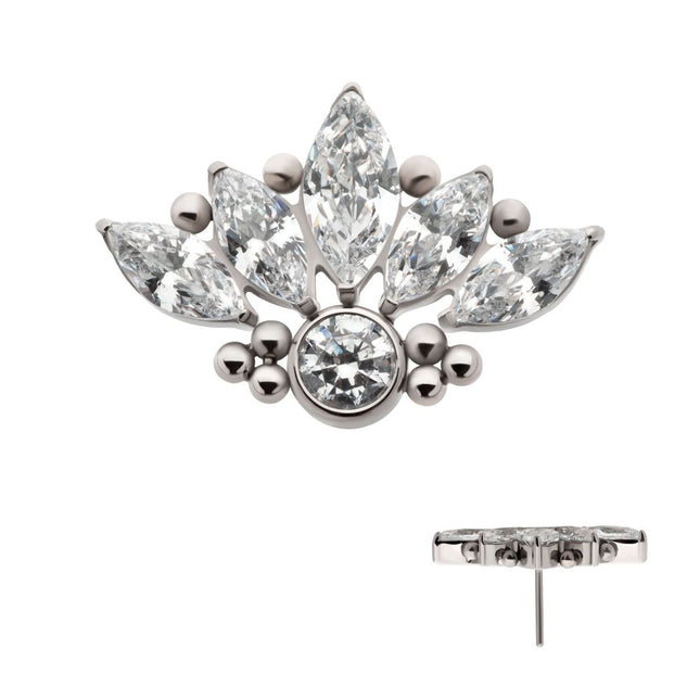 Invictus Titanium Threadless 5-Cluster Prong Set Marquise CZ Top with Beads & Bezet Set Round CZ