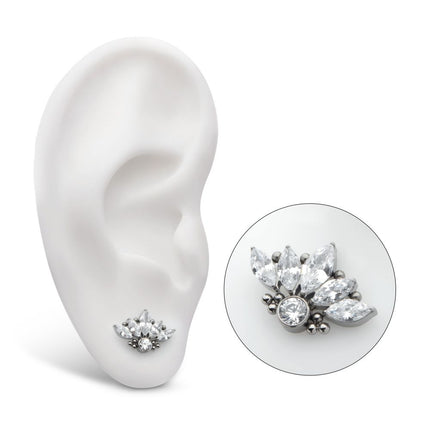 Invictus Titanium Threadless 5-Cluster Prong Set Marquise CZ Top with Beads & Bezet Set Round CZ