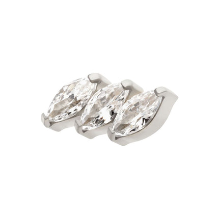 Invictus Titanium Threadless Prong Set Marquise CZ Diagonal 3-Cluster Top