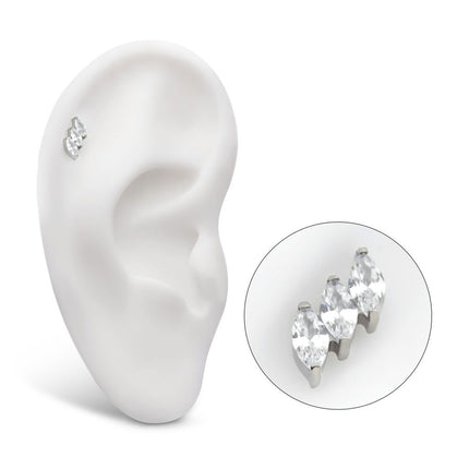 Invictus Titanium Threadless Prong Set Marquise CZ Diagonal 3-Cluster Top