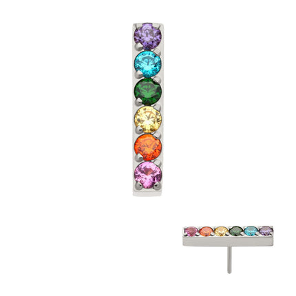 Invictus Titanium Threadless Prong Set Rainbow CZ 6-Cluster Bar Top
