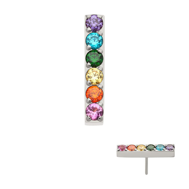 Invictus Titanium Threadless Prong Set Rainbow CZ 6-Cluster Bar Top