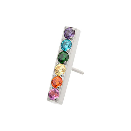 Invictus Titanium Threadless Prong Set Rainbow CZ 6-Cluster Bar Top