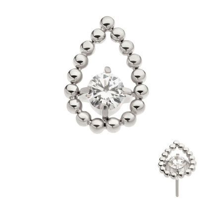 Invictus Titanium Threadless Hollow Teardrop Shape Beads with Prong Set CZ Top