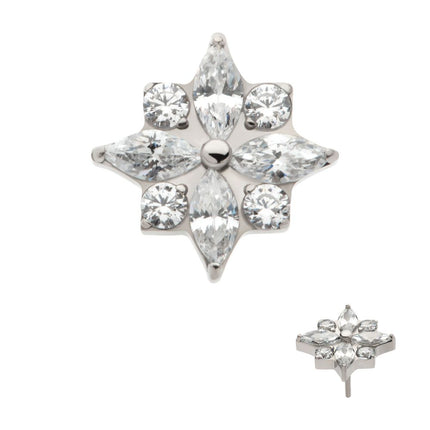 Invictus Titanium Threadless with 4 Marquise & 4 Round CZ Flower Shape Top