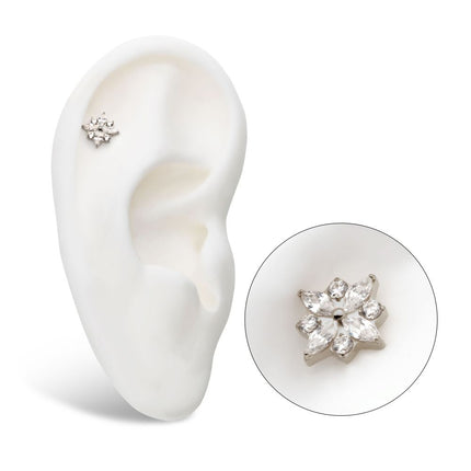 Invictus Titanium Threadless with 4 Marquise & 4 Round CZ Flower Shape Top