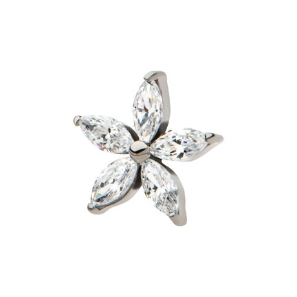 Invictus Titanium Threadless Pronged Marquise CZ 5-Petal Flower Top