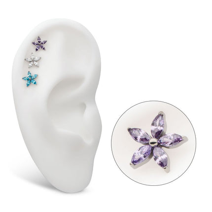 Invictus Titanium Threadless Pronged Marquise CZ 5-Petal Flower Top