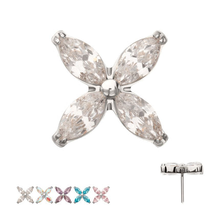 Invictus Titanium Threadless 4-Marquise Flower Gem Top