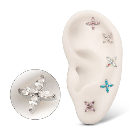 Invictus Titanium Threadless 4-Marquise Flower Gem Top