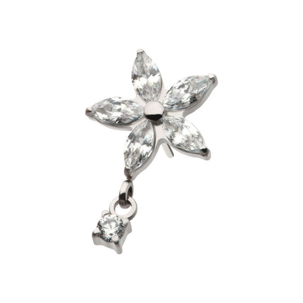 Invictus Titanium Threadless 5 Marquise CZ Flower Shape Top with Dangle Prong Set Round CZ