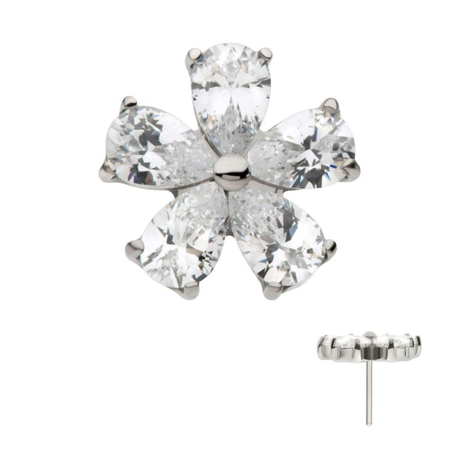 Invictus Titanium Threadless Prong Set CZ Gem 5-Petal Flower Top
