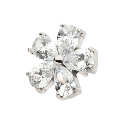 Invictus Titanium Threadless Prong Set CZ Gem 5-Petal Flower Top