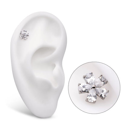 Invictus Titanium Threadless Prong Set CZ Gem 5-Petal Flower Top
