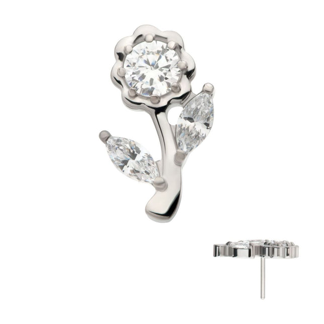 Invictus Titanium Threadless Prong Set Round & Marquise CZ Gem Rose Flower Top