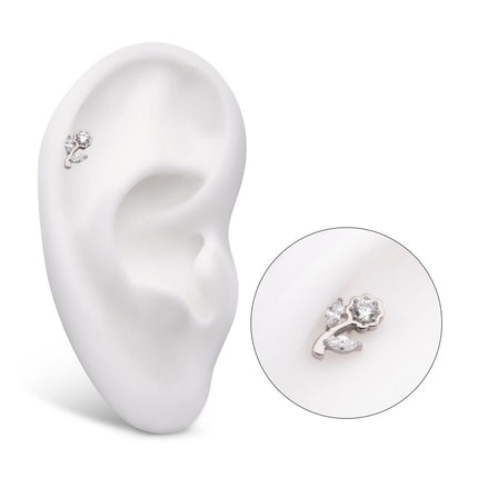 Invictus Titanium Threadless Prong Set Round & Marquise CZ Gem Rose Flower Top