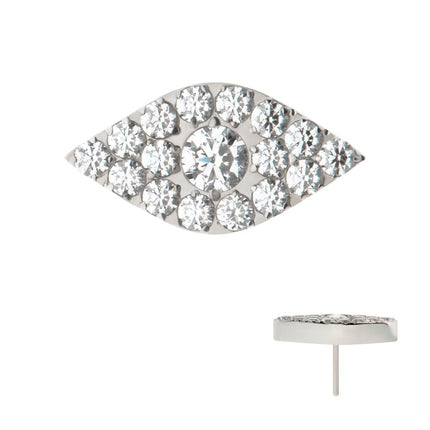 Invictus Titanium Threadless Pave Set Full Clear Round CZ Gem Evil Eye Top
