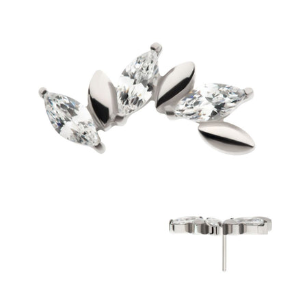 Invictus Titanium Threadless Oscillating Marquise CZ Gem 6-Cluster Top