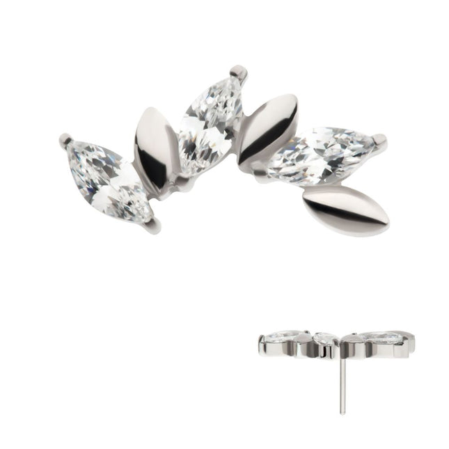 Invictus Titanium Threadless Oscillating Marquise CZ Gem 6-Cluster Top