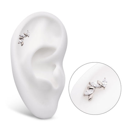 Invictus Titanium Threadless Oscillating Marquise CZ Gem 6-Cluster Top